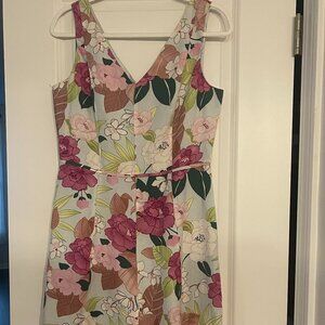 Adrianna Papel Linen Floral A-Line Midi Dress: Size 8
